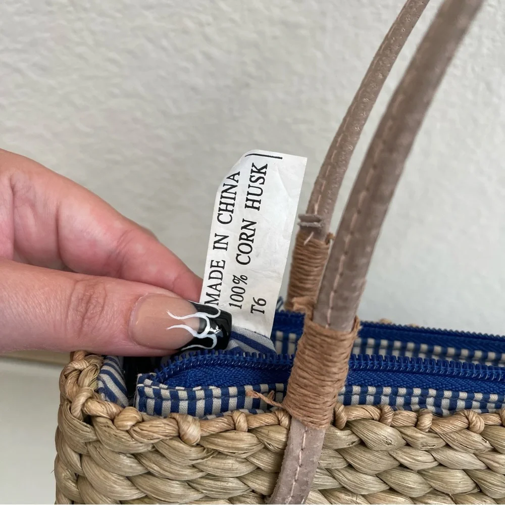 Vintage Y2K Beach Surf Volkswagen Bug Corn Husk Wicker Small Handbag Purse - Picture 13 of 13